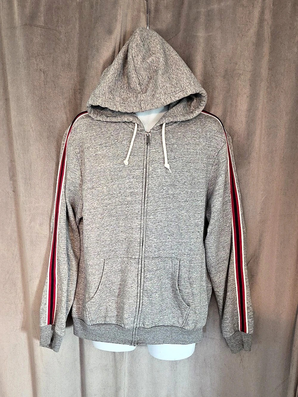 Old Navy Classic Striped-Sleeve Zip Hoodie Gray & Red